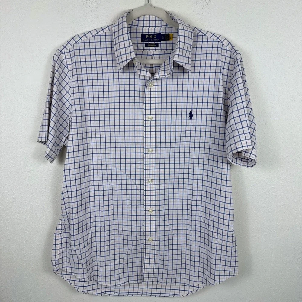 Polo Ralph Lauren Mens Large Classic Fit Performance‎ Shirt Short Sleeve Check